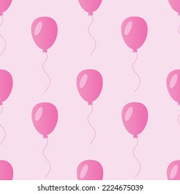 Globos de fiesta con fondo rosado. Hermoso patrón sin fisuras con globos de aire sobre un telón de fondo tierno. Diseño impreso para tarjeta de cumpleaños y papel pintado para habitación para niños. Concepto de celebración.