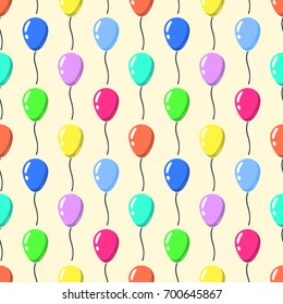 Party balloons pattern seamless . Cartoon balloons celebation on yellow background Flat design Vector Illustration