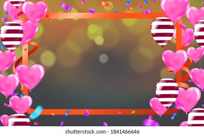 Party balloons pink Festive background with balloons. Celebrate a birthday, Poster, banner happy anniversary and Happy Valentine's Day eps