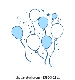 Party Balloons And Stars Icon. Thin Line With Blue Fill Design. Vector Illustration.