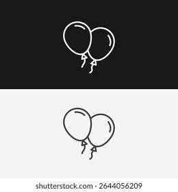 Party Balloons with Strings on Black and White Backgrounds, Representing Celebration or Festive Events