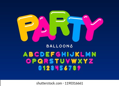 Party balloons style font design, helium balloons alphabet letters and numbers vector illustration