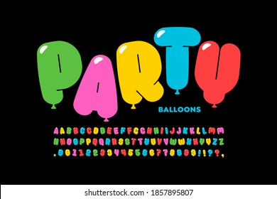 Party balloons style font design, helium balloons alphabet letters and numbers vector illustration
