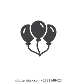 Icono vectorial de los globos de partido. signo plano relleno para concepto móvil y diseño web. Icono de glifo de tres globos. Símbolo, ilustración del logotipo. Gráficos vectoriales