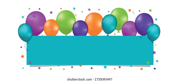 Party Banner With Balloons And Copy Space - Colorful Vector Illustration Isolated On White Background