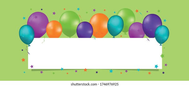 Party Banner With Balloons And Copy Space - Colorful Vector Illustration Isolated On Green Background