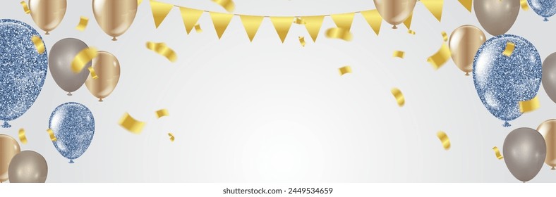 Party banner with blue balloons background. grand Opening Card luxury greeting rich	