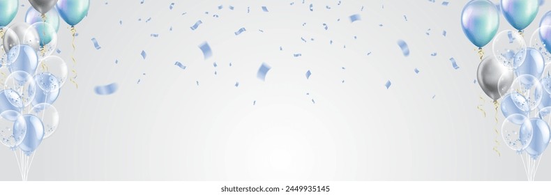 Party banner with blue balloons background. grand Opening Card luxury greeting rich	