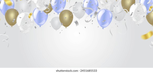 Party banner with blue balloons background. grand Opening Card luxury greeting rich	