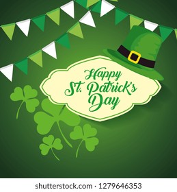 party banner with clovers and cloud message with hat