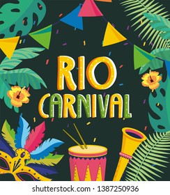 party banner with drum and trumpet to carnival