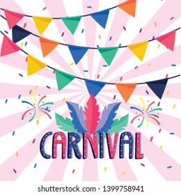 party banner with feathers and fireworks to carnival