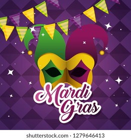 party banner with festival mask to mardi gras