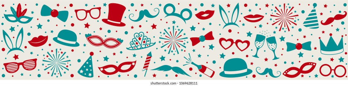 Party banner with funny elements - panoramic header. Vector.
