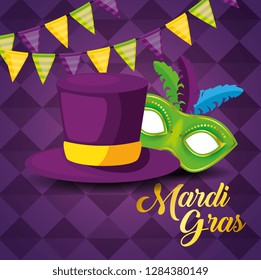 party banner with hat and mask to mardi gras