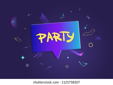 Party banner. Horizontal flyer for holiday design with speech bubble. Card for social media and web.  Vector illustration.