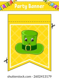 Party banner for kids. With cute cartoon characters. For holidays, birthday, festive. Vector illustration.