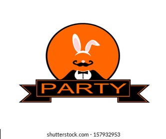 party banner with man wearing bunny costume