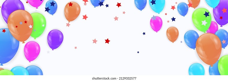 Party Banner with Multicolored Realistic Balloons, Confetti and Serpentines on  Background. Vector Illustration