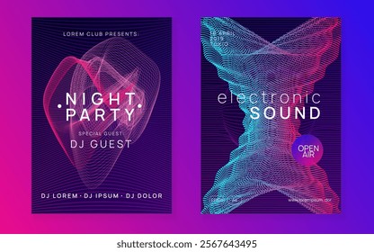 Party Banner. Night Club Event. Blue Dj Design. Sound Trance Graphic. Soundwave Radio Invitation. Violet Dance Flyer. Electro Vector. Green Party Banner