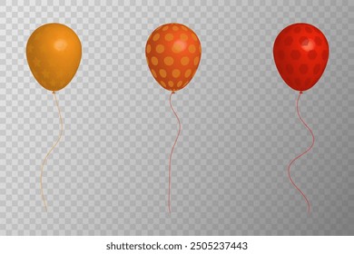 Party banner orange, red,golden balloons isolated on png or transparent background, vector illustration.