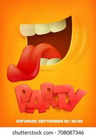 Party banner template with yellow emotional face. Vector banner