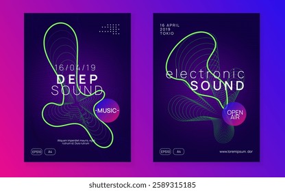 Party Banner. Trance Cover. Blue Dj Background. Techno Concert Template. Soundwave Disco Illustration. Violet Dance Flyer. Sound Magazine. Green Party Banner