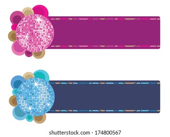 Party Banner. Vector illustration of a banner with disco balls. Objects grouped and layered. Easy to edit vector illustration.