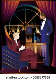 The party at the bar in the style of the early 20th century. Retro party vector illustration. Art Deco style.