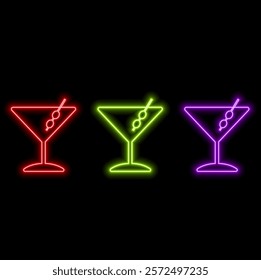 Party Bar Vector Neon Flat Design Icon Fresh Cocktail Symbol Isolated.