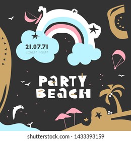 Party beach hand drawn vector lettering. Creative logo. For art template design, banner, idea, booklet, print, flyer, layout, poster