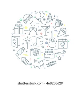 Party and birthday abstract vector illustration line style