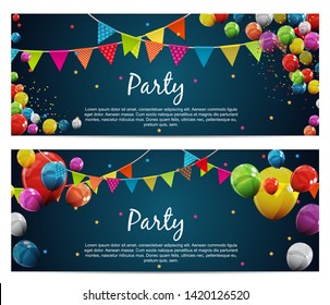 Party Birthday Background Baner with Flags and Balloons Vector Illustration. EPS10
