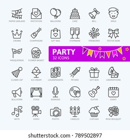 Party, Birthday, celebration elements - minimal thin line web icon set. Outline icons collection. Simple vector illustration.