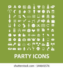 party, birthday, celebration, events icons, signs set, vector