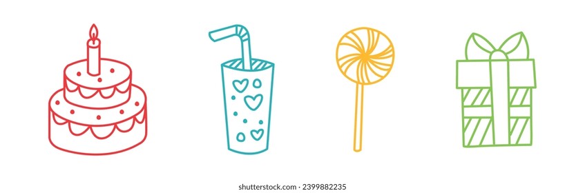 Party and Birthday Celebration Line Symbol and Icon Vector Set