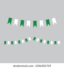 party birthday garland or carnival festive bunting decor hanging in rope string festoon, 14 August, Independence day, Pakistan.