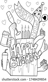 Party Birthday and Hand lettering and doodles elements background
