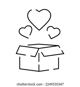 Party, Birthday, Holidays and gift or gift box with heart balloon - Outline vector line icon