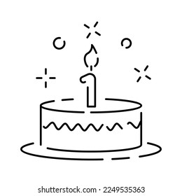 Party, Birthday, Holidays - Outline vector line icon. Cake and candle