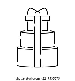 Party, Birthday, Holidays - Outline vector line icon. Gift and gift box ribbon