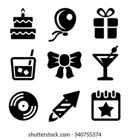 Party and Birthday Icons Set. Vector
