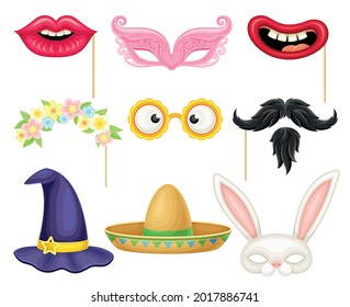 Party Birthday Photo Booth Prop with Lips and Moustache Vector Set