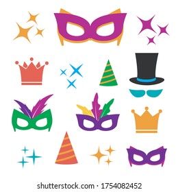 Party Birthday photo booth props. Hat and mask, costume and cylinder