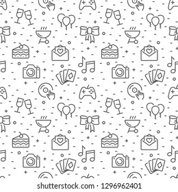 Party and birthday seamless pattern with thin line icons