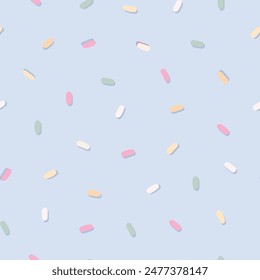 Party birthday sprinkles seamless pattern, pastel colors vector digital illustration, blue background