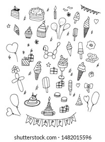 Party, Birthday, Vector, celebration line web icons set. Gift, Flag Balloon Party Hat Disco Ball and more.