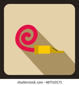 Party blower icon in flat style on a beige background vector illustration