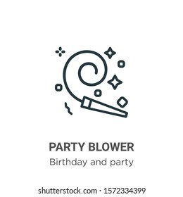 Party blower outline vector icon. Thin line black party blower icon, flat vector simple element illustration from editable birthday and party concept isolated on white background