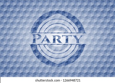 Party blue emblem with geometric pattern.